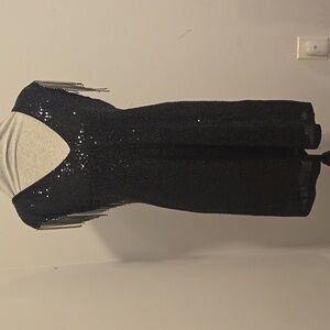 Betsy Johnson Black Sequin Sleeveless Dress With Sleeve Rhinestone Tassels